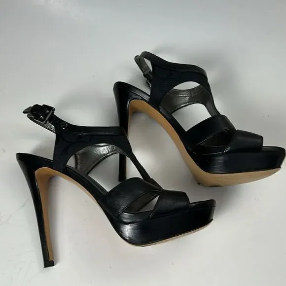 Coach Dita Semi Mat Calf Black Sandal - Size 7.5 black heels signature - Picture 6 of 10